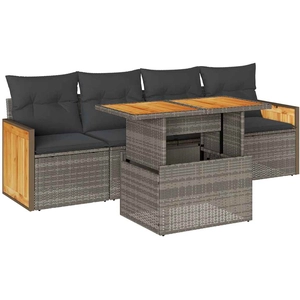 vidaXL Salon de jardin 5 pcs avec coussins gris résine tressée pas cher