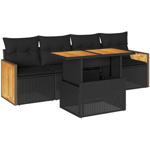 vidaXL Salon de jardin 5 pcs avec coussins noir résine tressée pas cher
