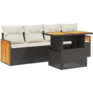 vidaXL Salon de jardin 5 pcs avec coussins noir résine tressée pas cher