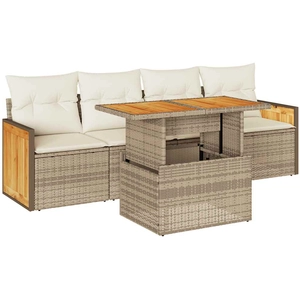 vidaXL Salon de jardin avec coussins 5 pcs beige résine tressée pas cher
