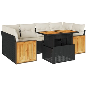vidaXL Salon de jardin 7 pcs avec coussins noir résine tressée pas cher