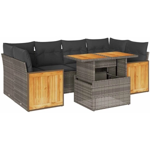 vidaXL Salon de jardin avec coussins 7 pcs gris résine tressée pas cher