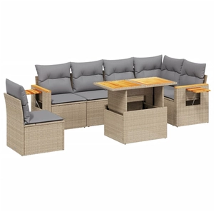 vidaXL Salon de jardin avec coussins 7 pcs beige résine tressée pas cher