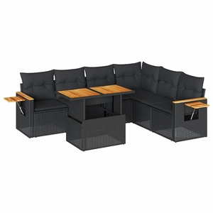 vidaXL Salon de jardin 7 pcs avec coussins noir résine tressée pas cher