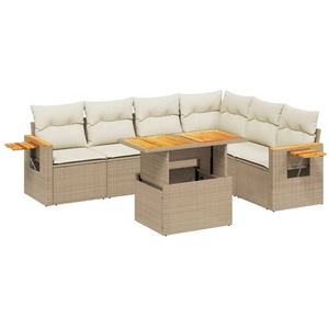 vidaXL Salon de jardin avec coussins 7 pcs beige résine tressée pas cher