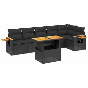 vidaXL Salon de jardin 7 pcs avec coussins noir résine tressée pas cher