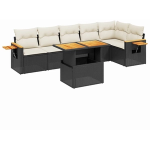 vidaXL Salon de jardin 7 pcs avec coussins noir résine tressée pas cher