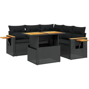 vidaXL Salon de jardin 6 pcs avec coussins noir résine tressée pas cher