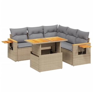 vidaXL Salon de jardin avec coussins 6 pcs beige résine tressée pas cher