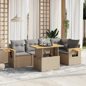 vidaXL Salon de jardin avec coussins 6 pcs beige résine tressée pas cher