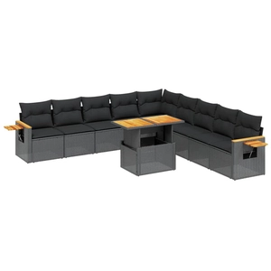 vidaXL Salon de jardin 11 pcs avec coussins noir résine tressée pas cher