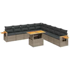 vidaXL Salon de jardin 11 pcs avec coussins gris résine tressée pas cher