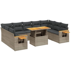 vidaXL Salon de jardin 11 pcs avec coussins gris résine tressée pas cher