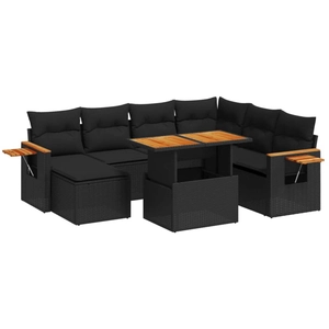 vidaXL Salon de jardin 8 pcs avec coussins noir résine tressée pas cher