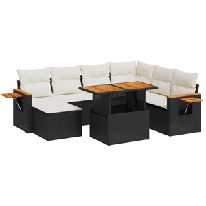 vidaXL Salon de jardin 8 pcs avec coussins noir résine tressée pas cher