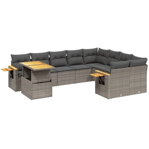 vidaXL Salon de jardin avec coussins 10 pcs gris résine tressée pas cher