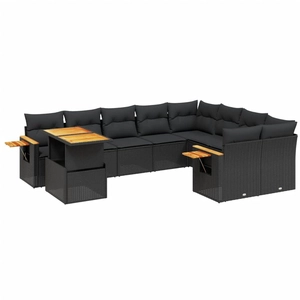 vidaXL Salon de jardin 10 pcs avec coussins noir résine tressée pas cher