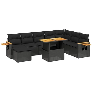 vidaXL Salon de jardin 9 pcs avec coussins noir résine tressée pas cher