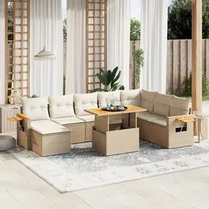 vidaXL Salon de jardin avec coussins 9 pcs beige résine tressée pas cher