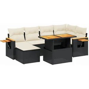 vidaXL Salon de jardin 8 pcs avec coussins noir résine tressée pas cher