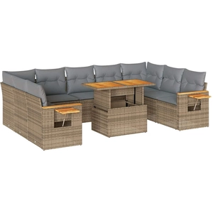 vidaXL Salon de jardin avec coussins 10 pcs beige résine tressée pas cher