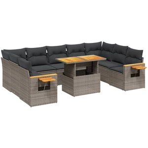 vidaXL Salon de jardin avec coussins 10 pcs gris résine tressée pas cher