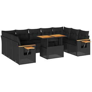 vidaXL Salon de jardin 10 pcs avec coussins noir résine tressée pas cher