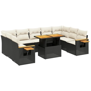 vidaXL Salon de jardin 10 pcs avec coussins noir résine tressée pas cher