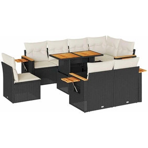 vidaXL Salon de jardin 9 pcs avec coussins noir résine tressée pas cher