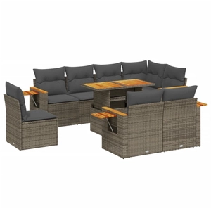vidaXL Salon de jardin 9 pcs avec coussins gris résine tressée pas cher