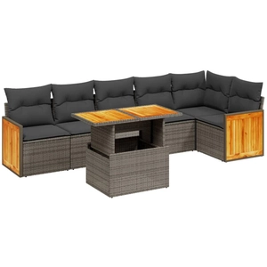 vidaXL Salon de jardin avec coussins 7 pcs gris résine tressée pas cher