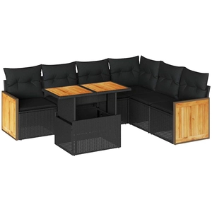 vidaXL Salon de jardin 7 pcs avec coussins noir résine tressée pas cher