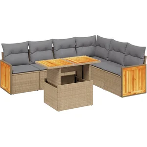 vidaXL Salon de jardin avec coussins 7 pcs beige résine tressée pas cher