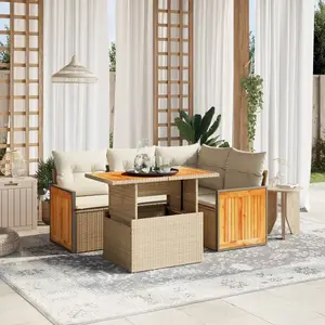 vidaXL Salon de jardin avec coussins 5 pcs beige résine tressée pas cher