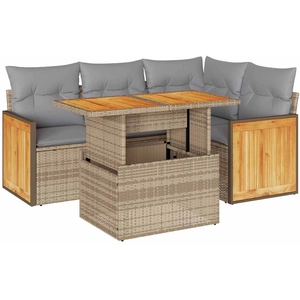 vidaXL Salon de jardin avec coussins 5 pcs beige résine tressée pas cher