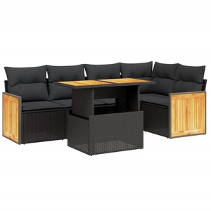 vidaXL Salon de jardin 6 pcs avec coussins noir résine tressée pas cher