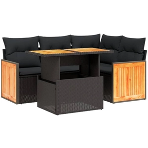 vidaXL Salon de jardin 5 pcs avec coussins noir résine tressée pas cher