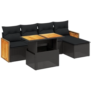 vidaXL Salon de jardin 6 pcs avec coussins noir résine tressée pas cher