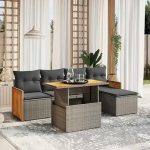 vidaXL Salon de jardin 6 pcs avec coussins gris résine tressée pas cher