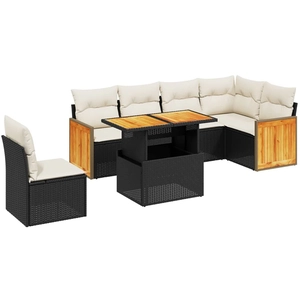 vidaXL Salon de jardin 7 pcs avec coussins noir résine tressée pas cher