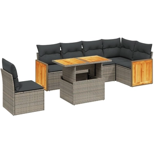 vidaXL Salon de jardin avec coussins 7 pcs gris résine tressée pas cher