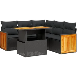 vidaXL Salon de jardin 6 pcs avec coussins noir résine tressée pas cher