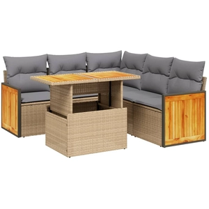 vidaXL Salon de jardin avec coussins 6 pcs beige résine tressée pas cher