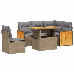 vidaXL Salon de jardin avec coussins 6 pcs beige résine tressée pas cher