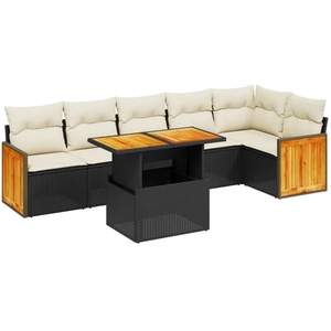vidaXL Salon de jardin 7 pcs avec coussins noir résine tressée pas cher