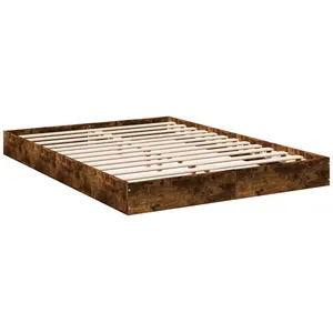 vidaXL Cadre de lit chêne fumé 140x200 cm bois d'ingénierie pas cher