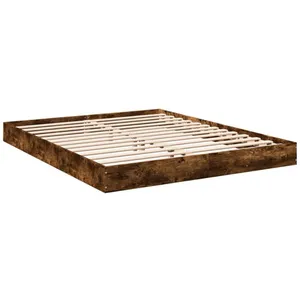 vidaXL Cadre de lit chêne fumé 160x200 cm bois d'ingénierie pas cher