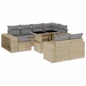 vidaXL Salon de jardin 11 pcs avec coussins beige résine tressée pas cher
