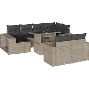 vidaXL Salon de jardin 11 pcs avec coussins gris clair résine tressée pas cher