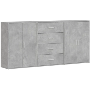 vidaXL Buffets 3 pcs gris béton 60x31x84 cm bois d'ingénierie pas cher